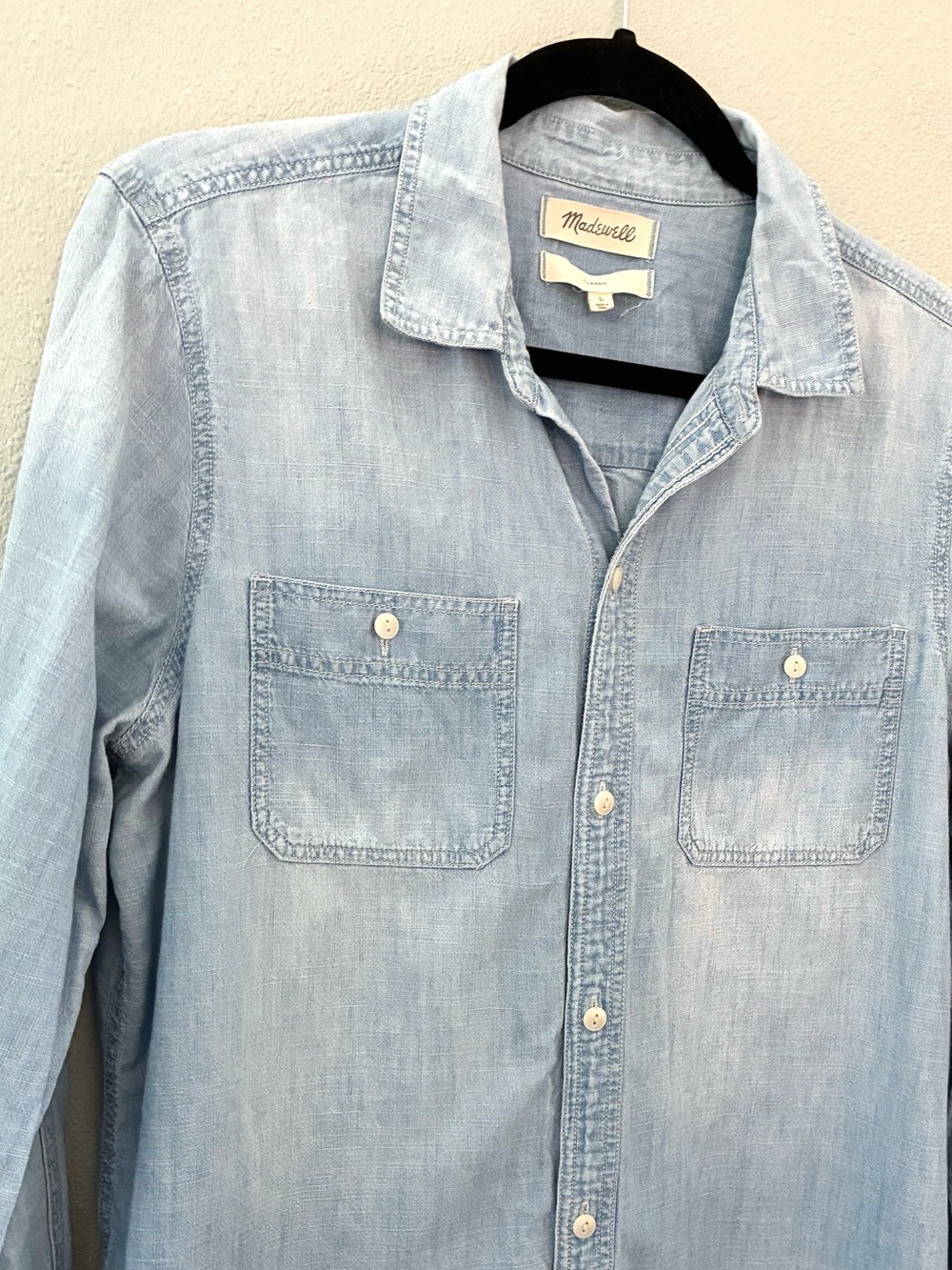 Madewell Chambray Button Up Shirt Lightweight Denim Top Size L - Picture 5 of 5